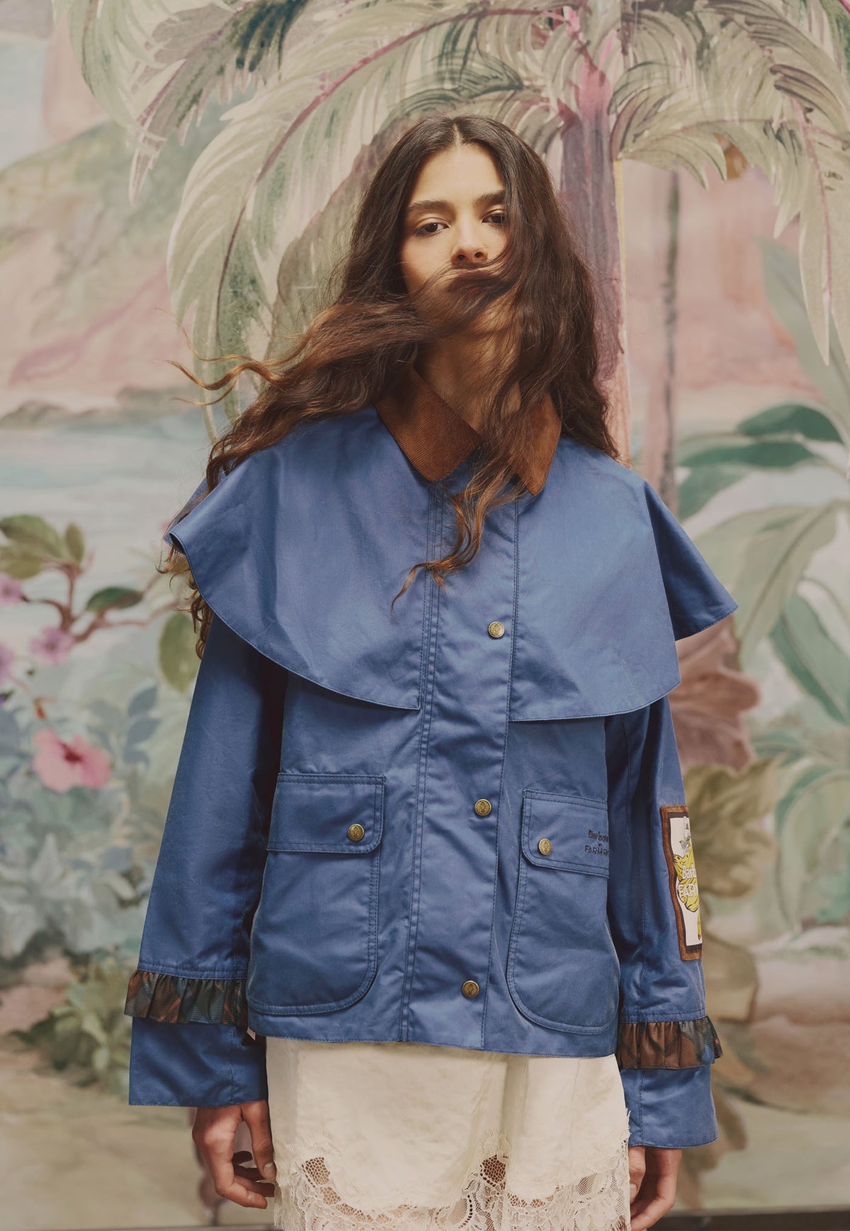 Barbour x Farm Rio Venosa Waxed Jacket - True Navy/Tropical Tea Tartan