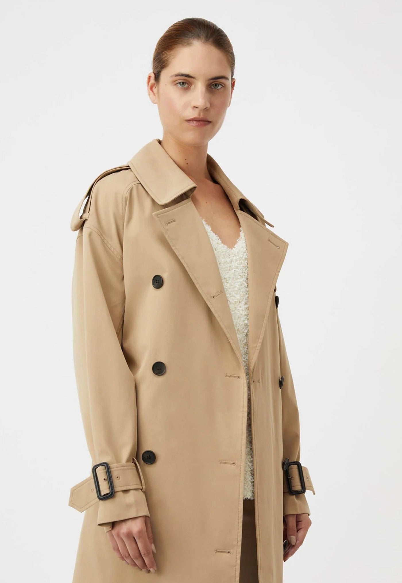 Evans Mid Length Trench Coat - Sand sold by Angel Divine