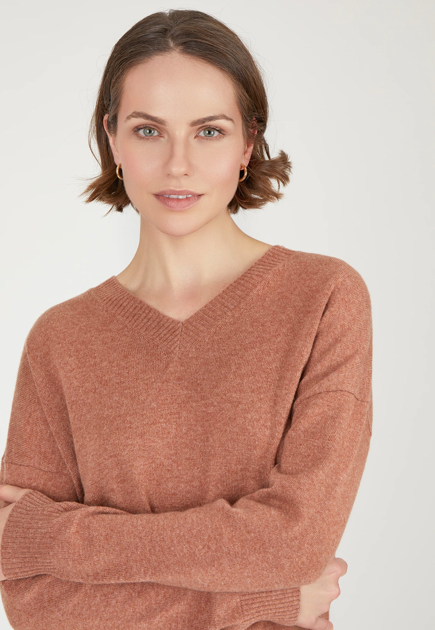Core Cashmere Relaxed V Neck Jumper - Toffee sold by Angel Divine