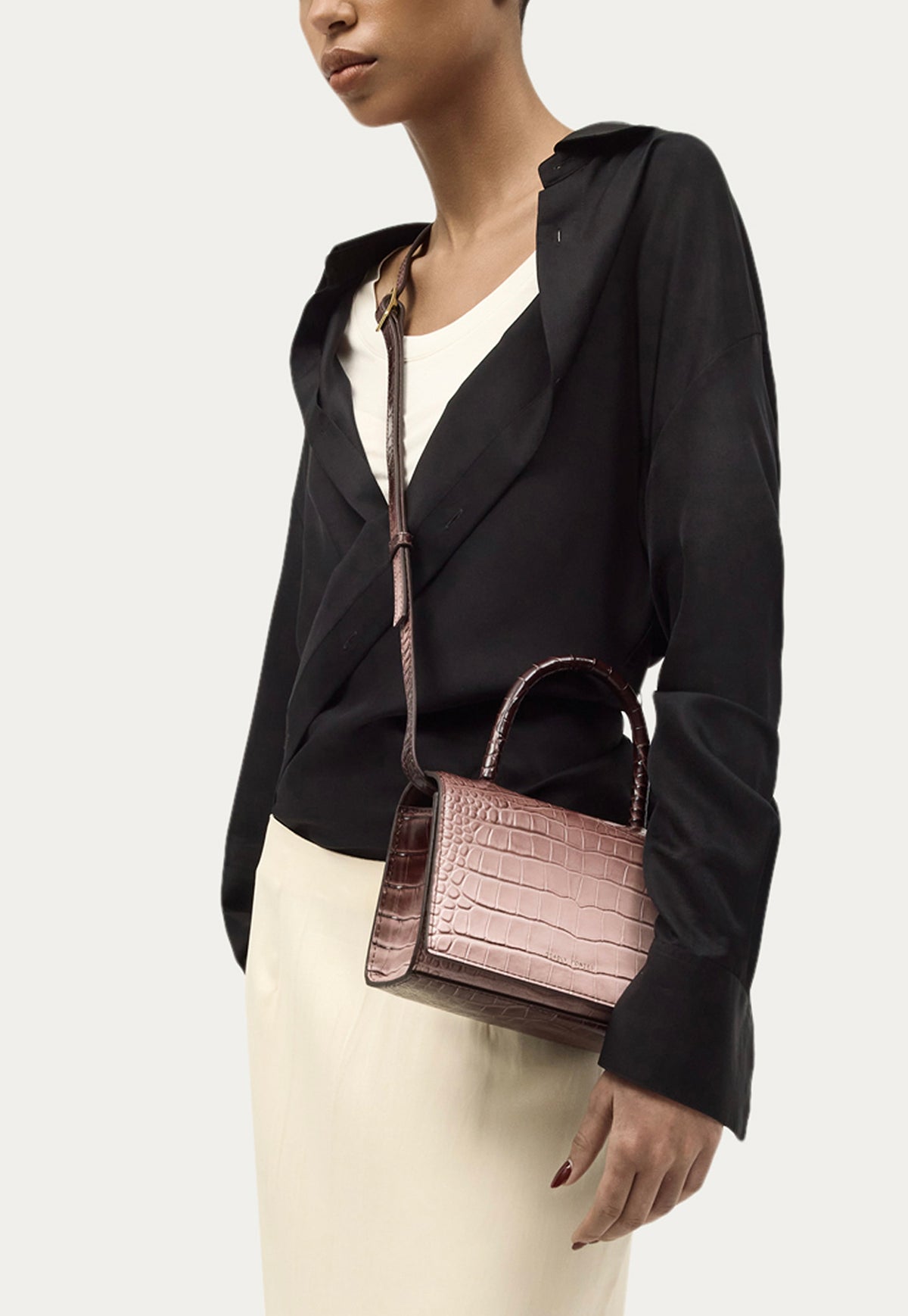Deadly Ponies Jagger Bag in Eclipse Croc with detachable adjustable crossbody strap.