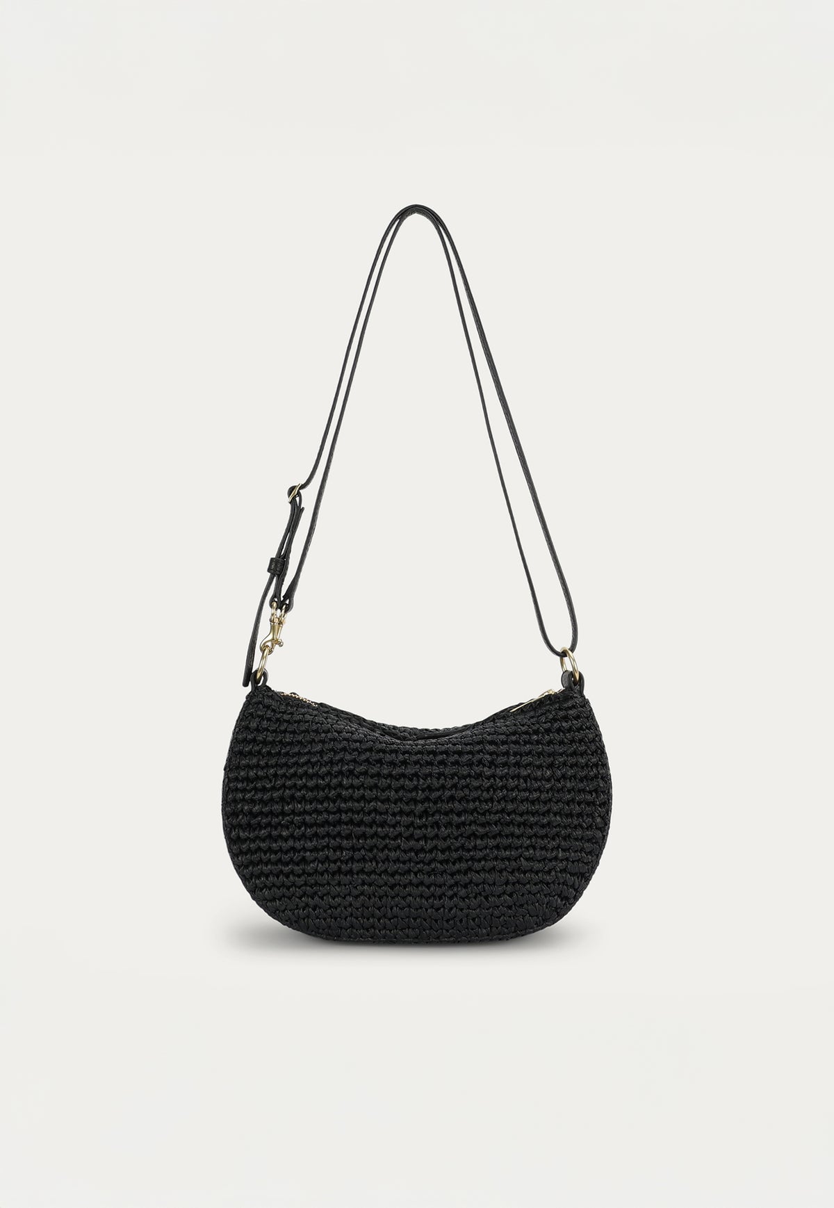 Deadly Ponies Mini Sling Bag in Black Raffia/Black, crafted from handwoven raffia with calf nappa leather trim.