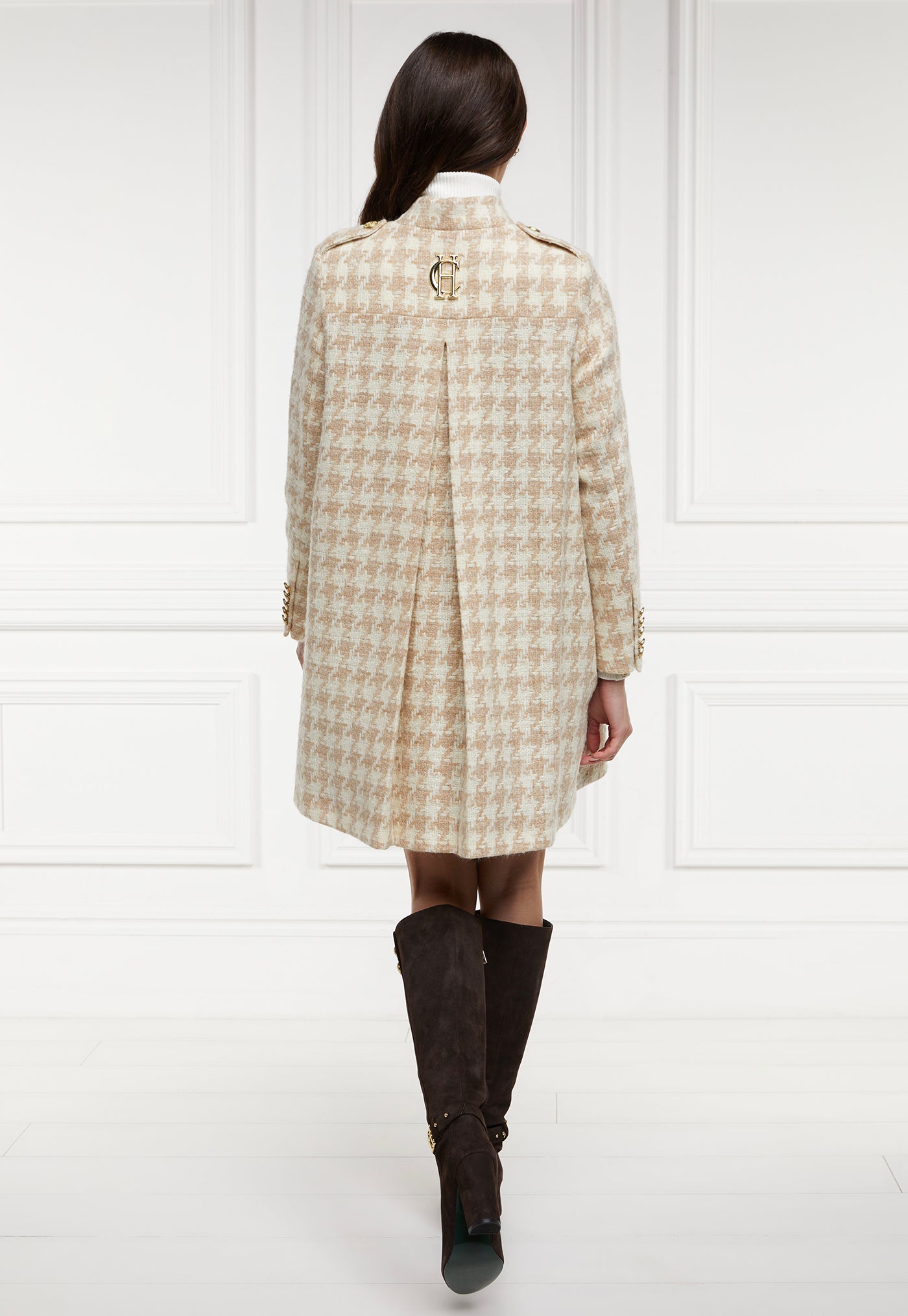 Highbury Cape Coat - Camel Houndstooth sold by Angel Divine