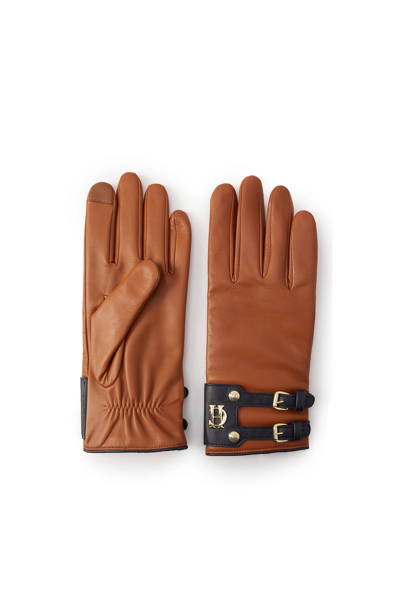 Contrast Leather Gloves - Tan Ink Navy sold by Angel Divine