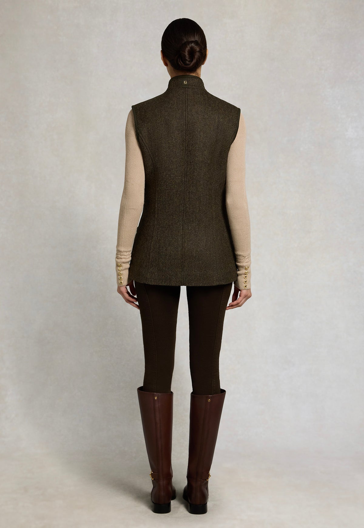 Country Classic Tweed Gilet - Dark Green Herringbone