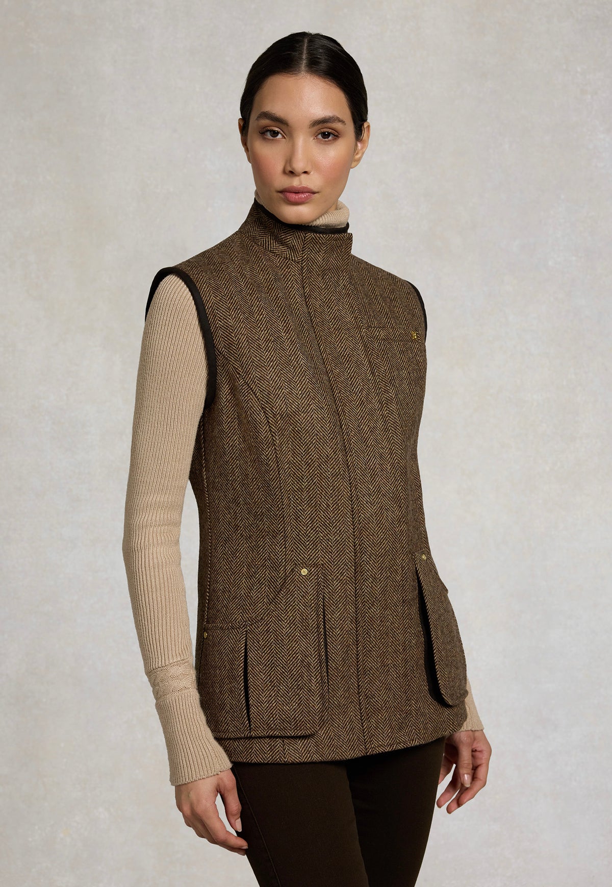 Country Classic Tweed Gilet - Large Scale Brown Herringbone