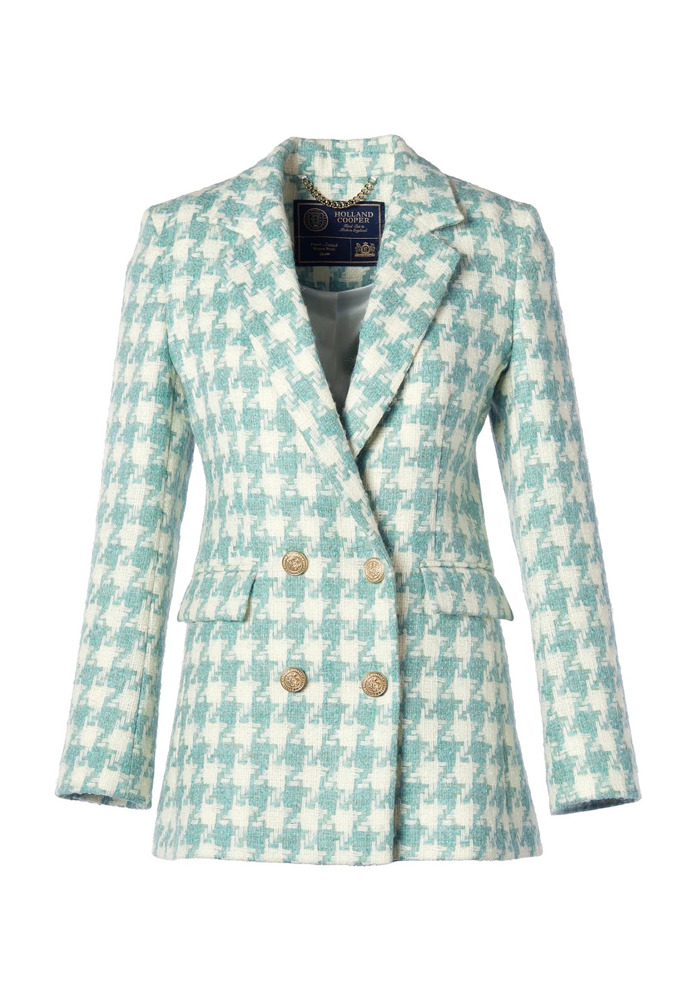 Double Breasted Blazer - Large Scale Teal Houndstooth sold by Angel Divine