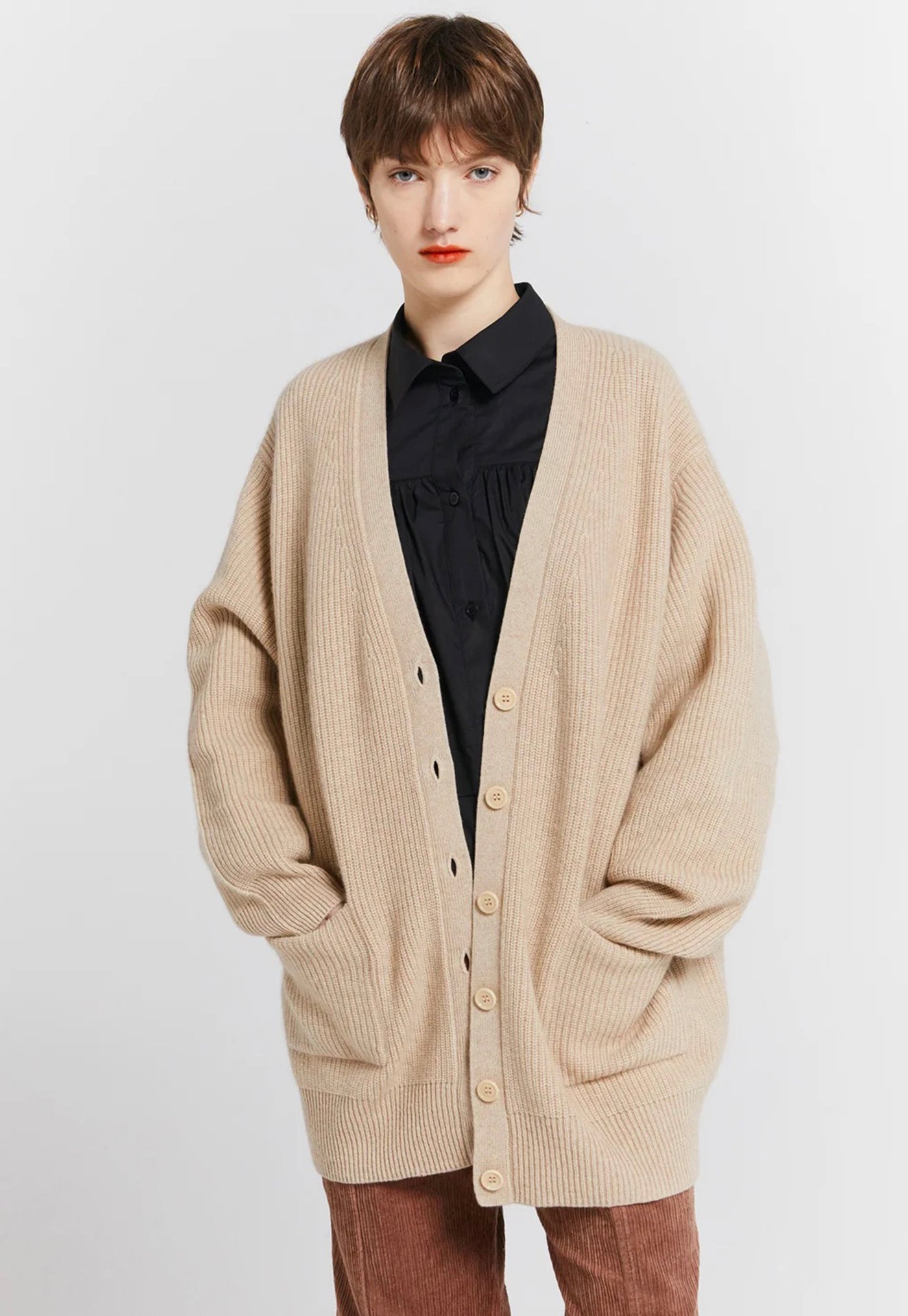 Keiko Oversized Cashmere Cardigan - Oat sold by Angel Divine