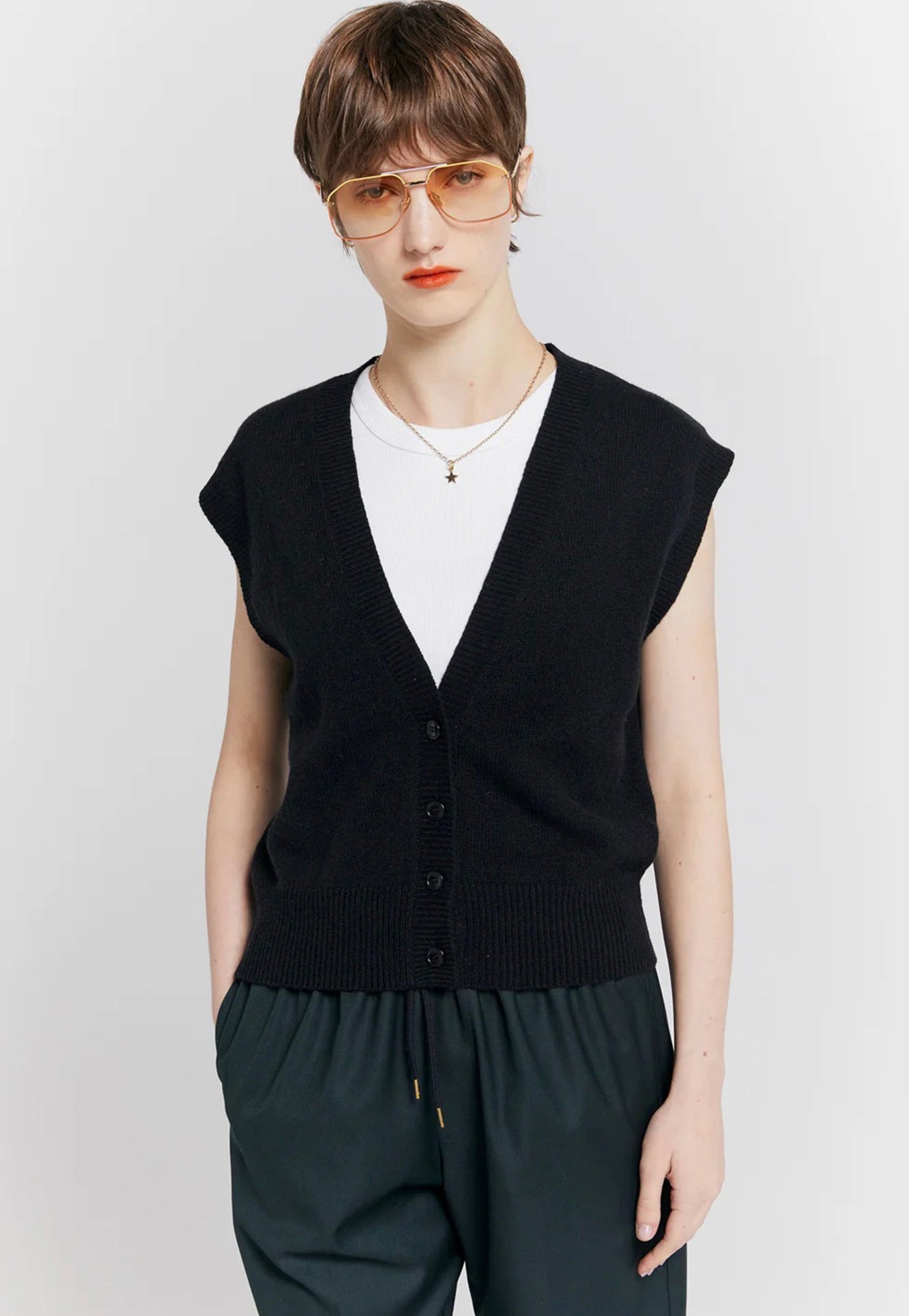 Mina Button Up Cashmere Vest - Black sold by Angel Divine