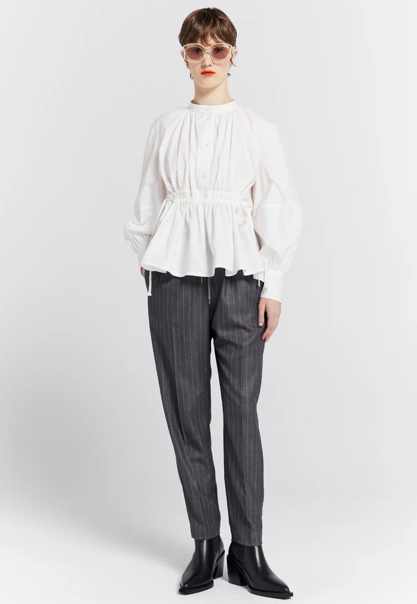 Nico Trousers - Charcoal Pinstripe sold by Angel Divine