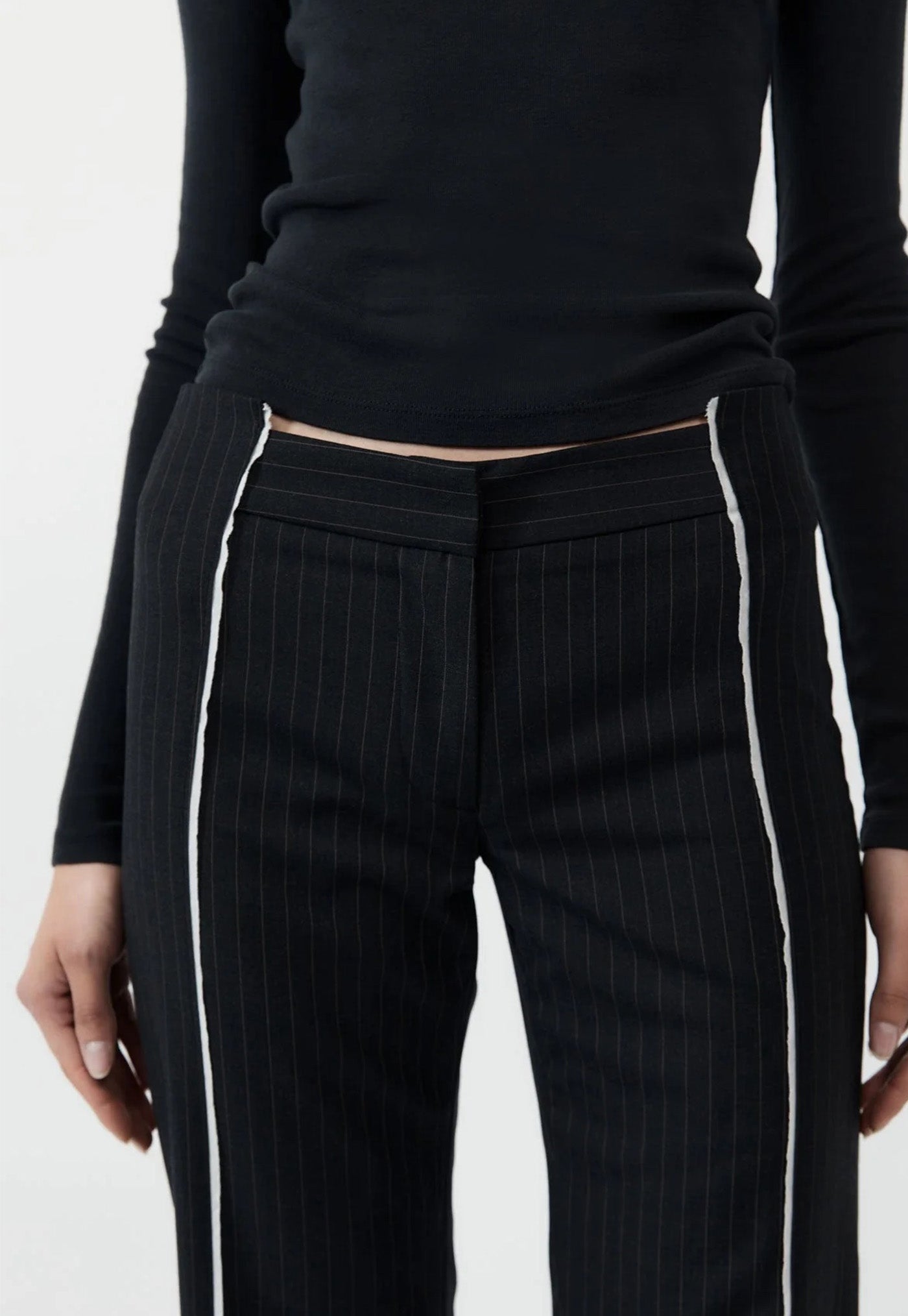 Deconstructed Pinstripe Trousers - Black