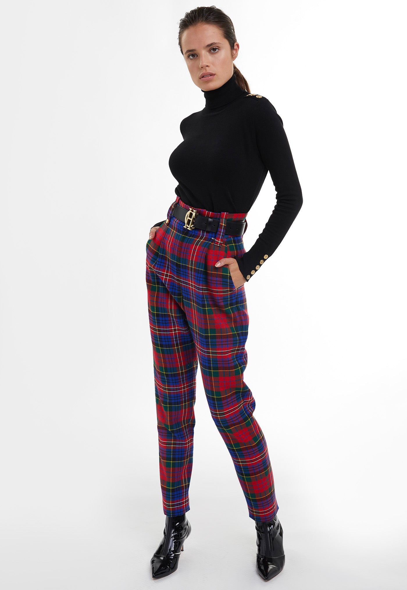 High Waisted Peg Trouser - Macpherson Tarton sold by Angel Divine