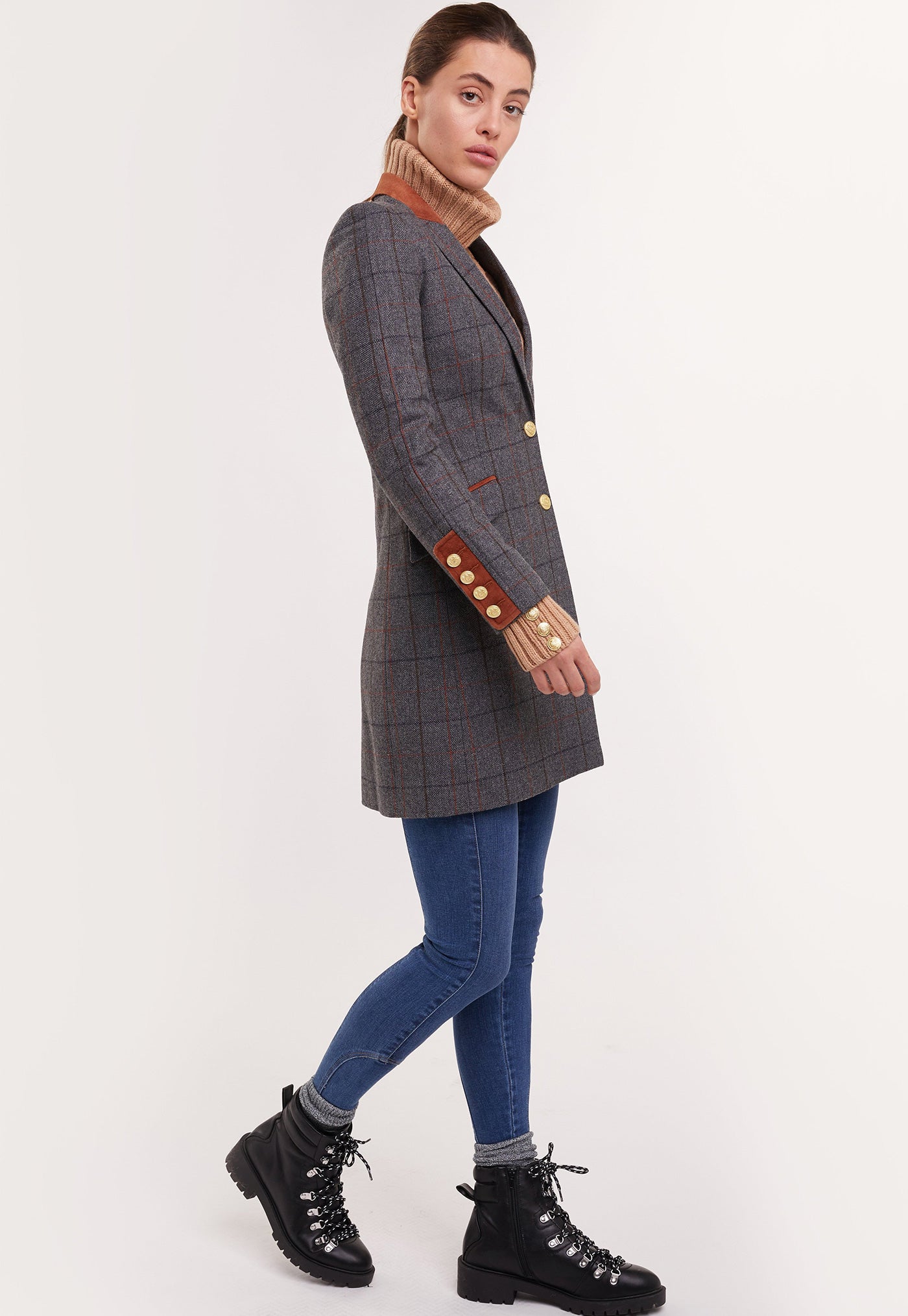 Kempton Coat - Mid Blue Check sold by Angel Divine