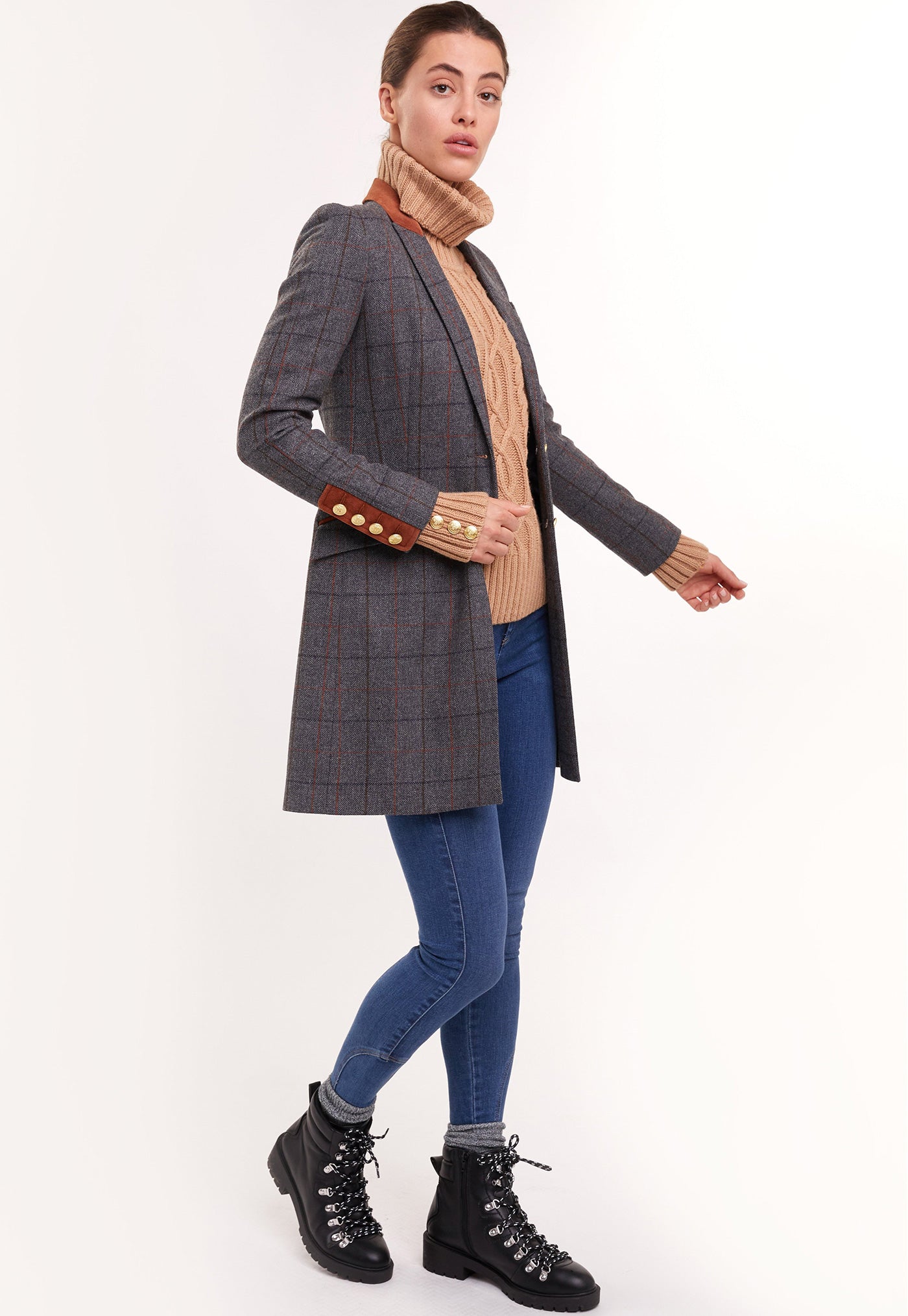 Kempton Coat - Mid Blue Check sold by Angel Divine