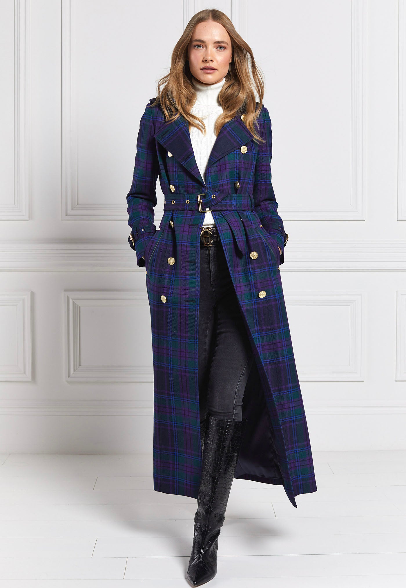 Marlborough Trench Coat Full Length - Heather Tartan sold by Angel Divine