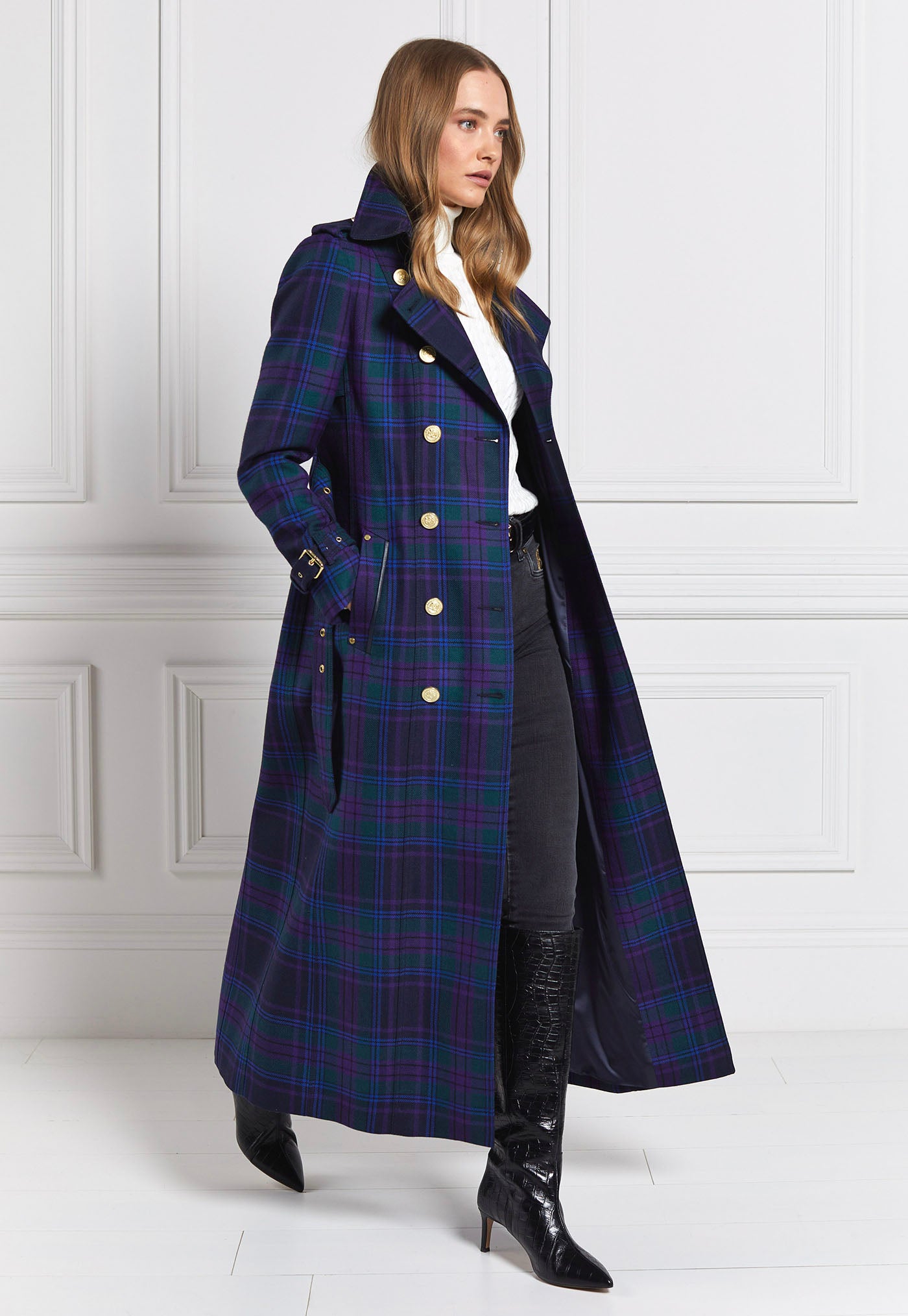 Marlborough Trench Coat Full Length - Heather Tartan sold by Angel Divine
