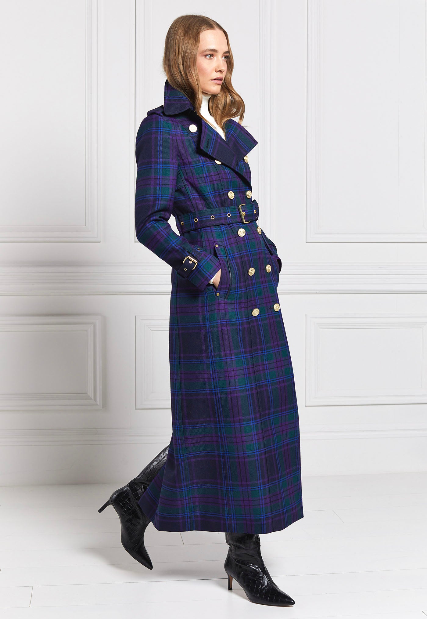 Marlborough Trench Coat Full Length - Heather Tartan sold by Angel Divine