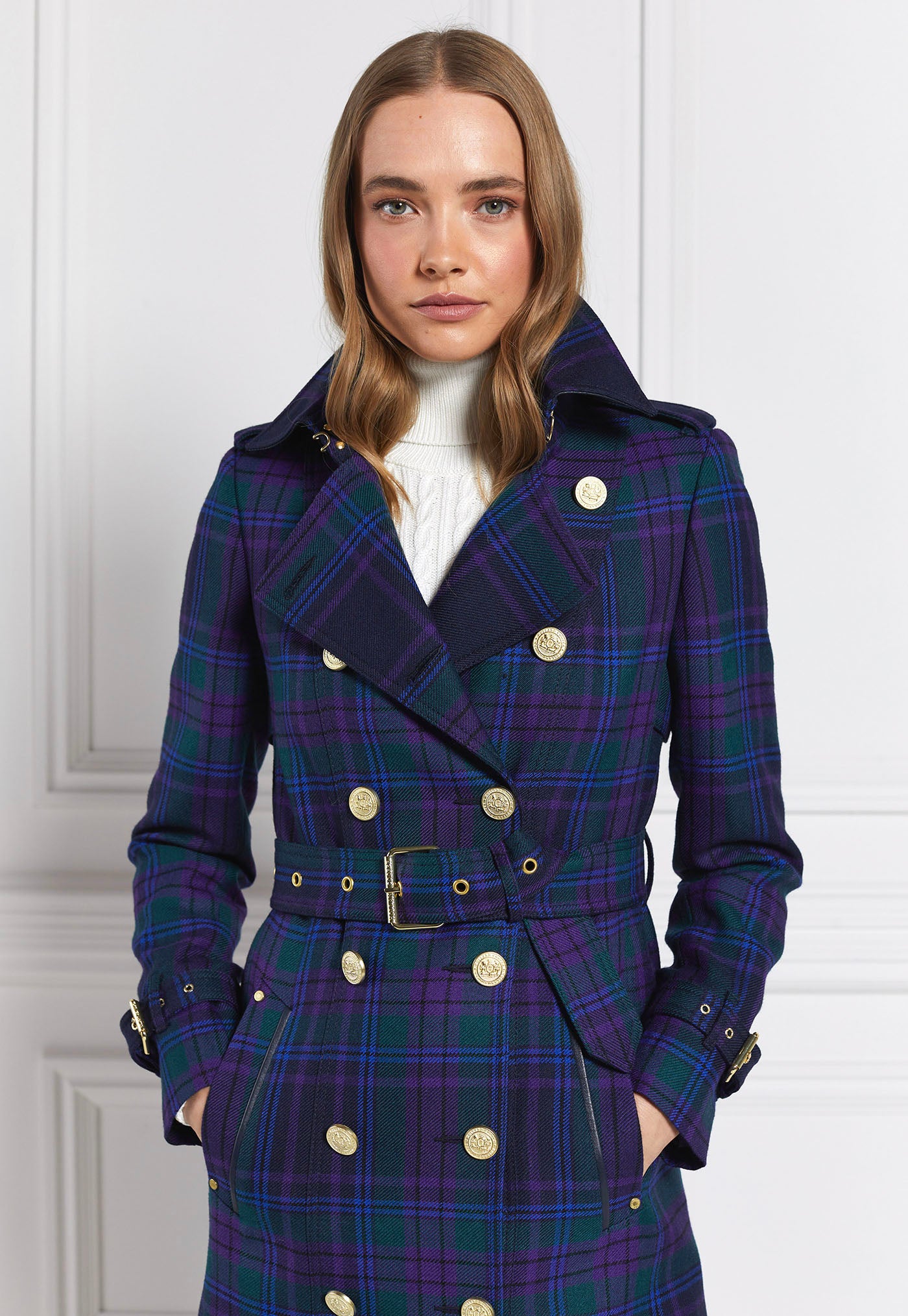 Marlborough Trench Coat Full Length - Heather Tartan sold by Angel Divine