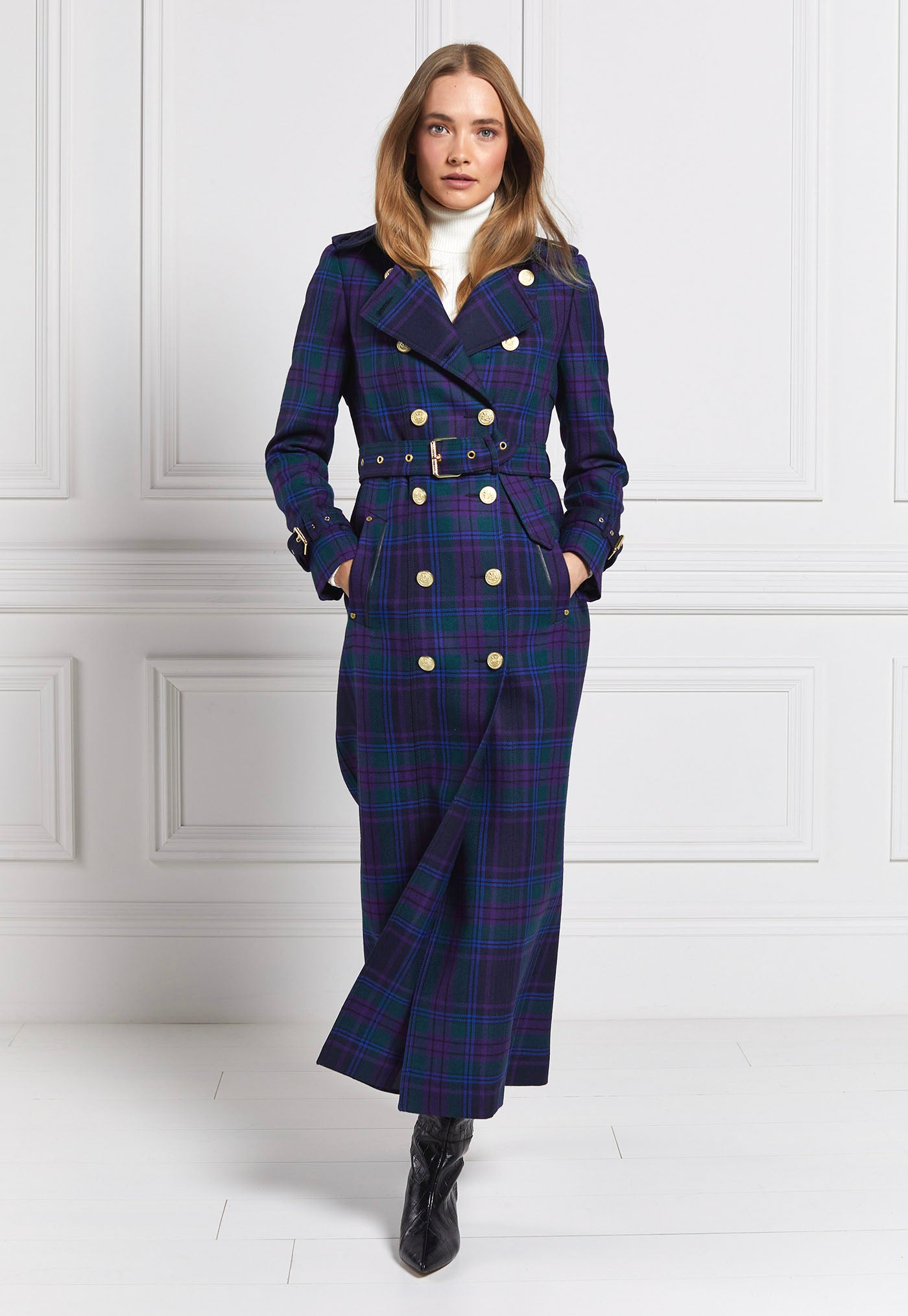 Marlborough Trench Coat Full Length - Heather Tartan sold by Angel Divine
