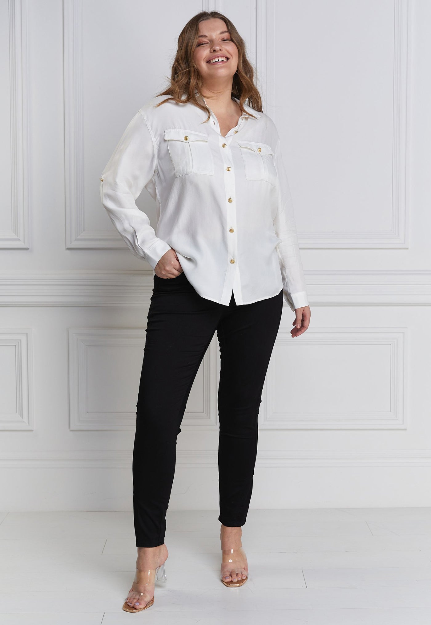 Relaxed Fit Military Shirt - Cream sold by Angel Divine