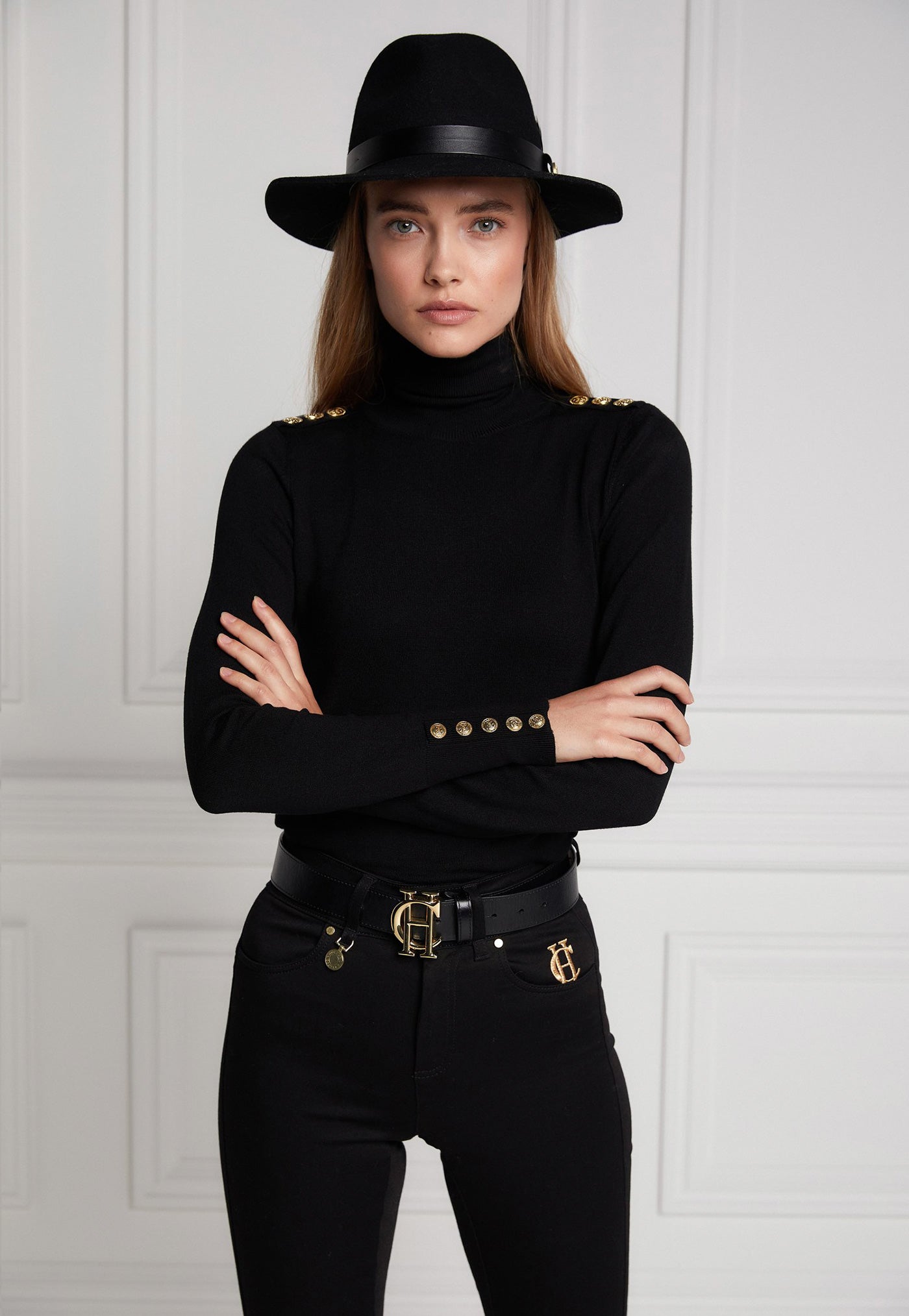 Buttoned Knit Roll Neck - Black sold by Angel Divine