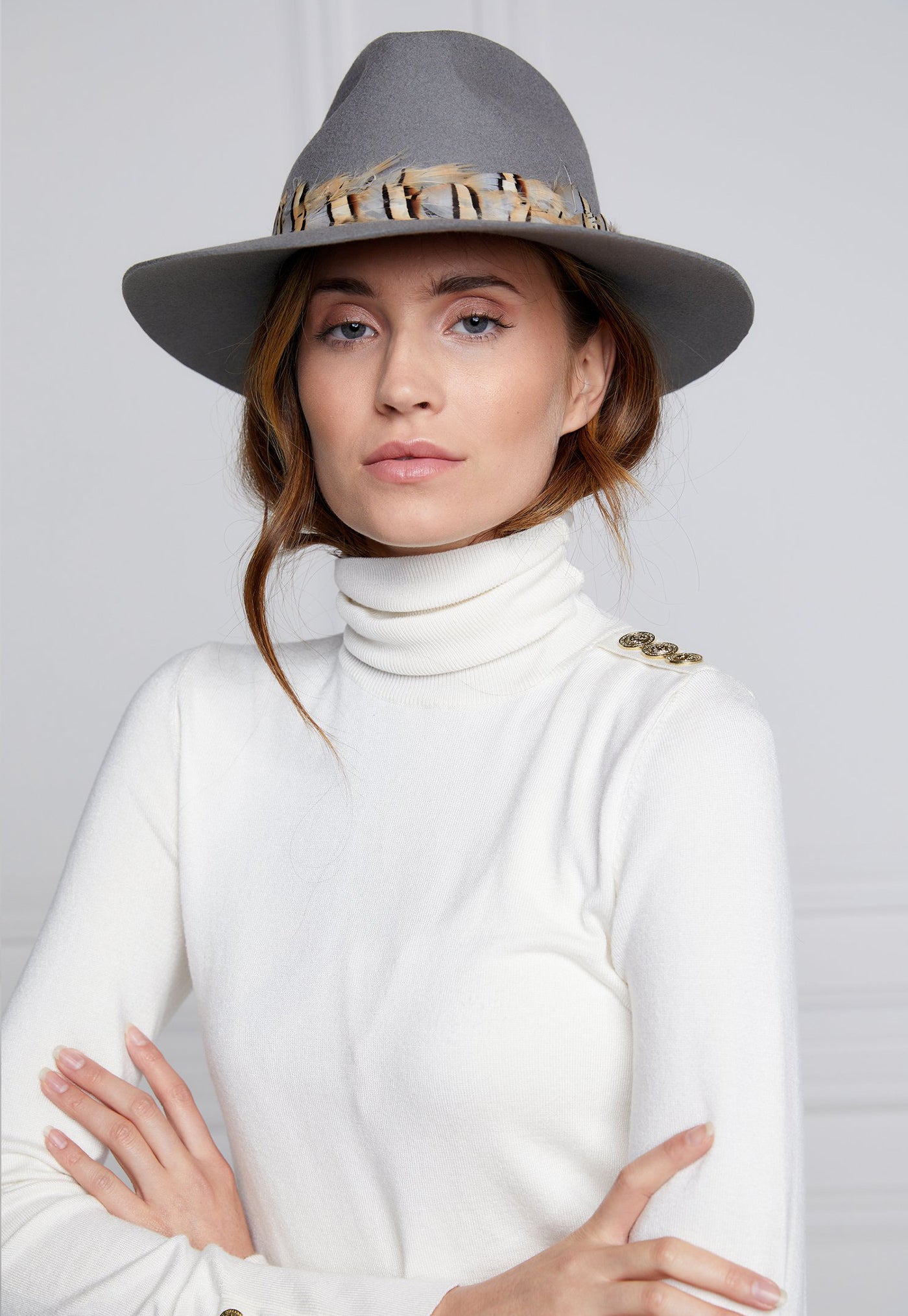 Trilby Hat Double Feather Band - Light Grey sold by Angel Divine