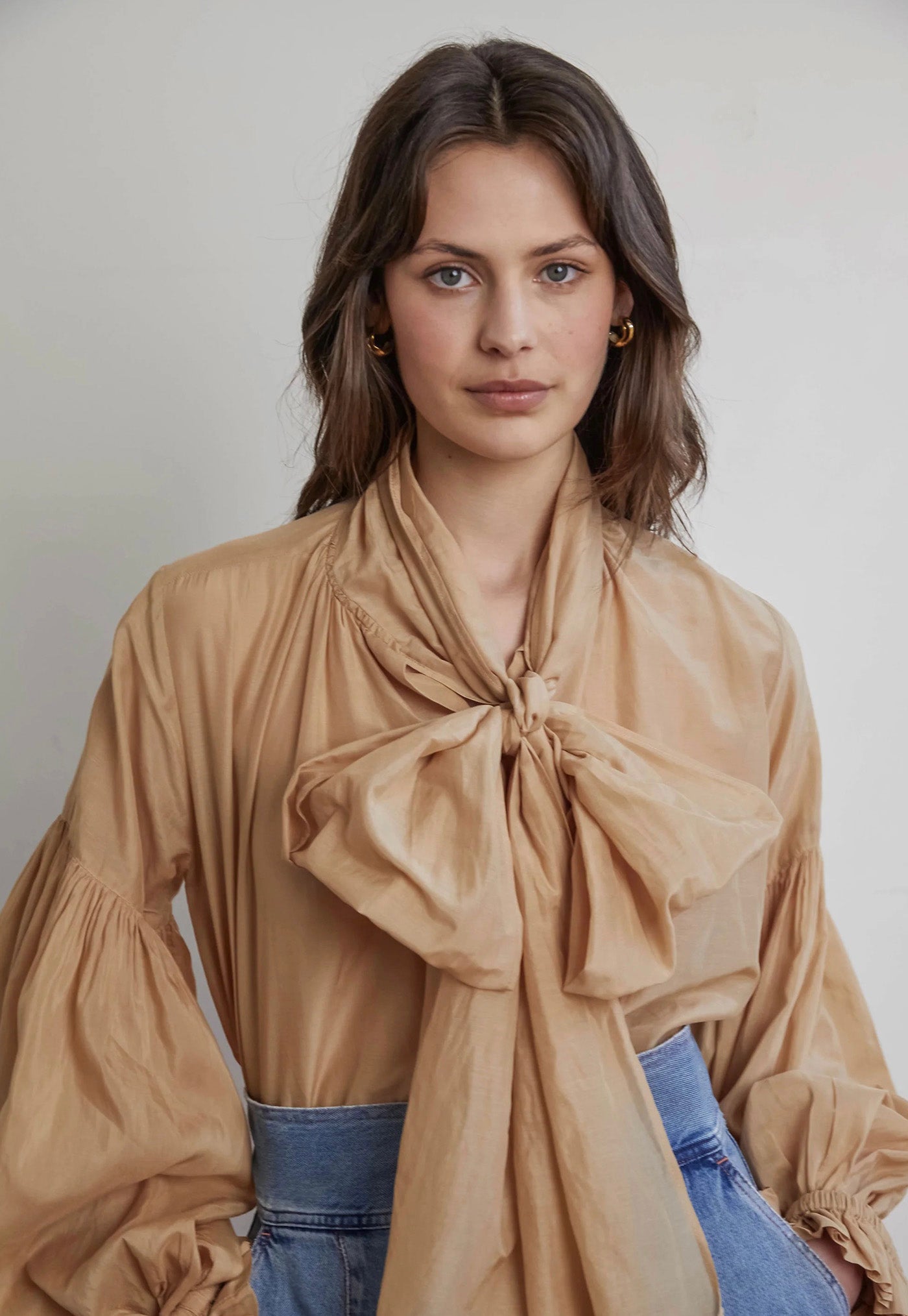 Bow Blouse - Camel Liberty Silk sold by Angel Divine