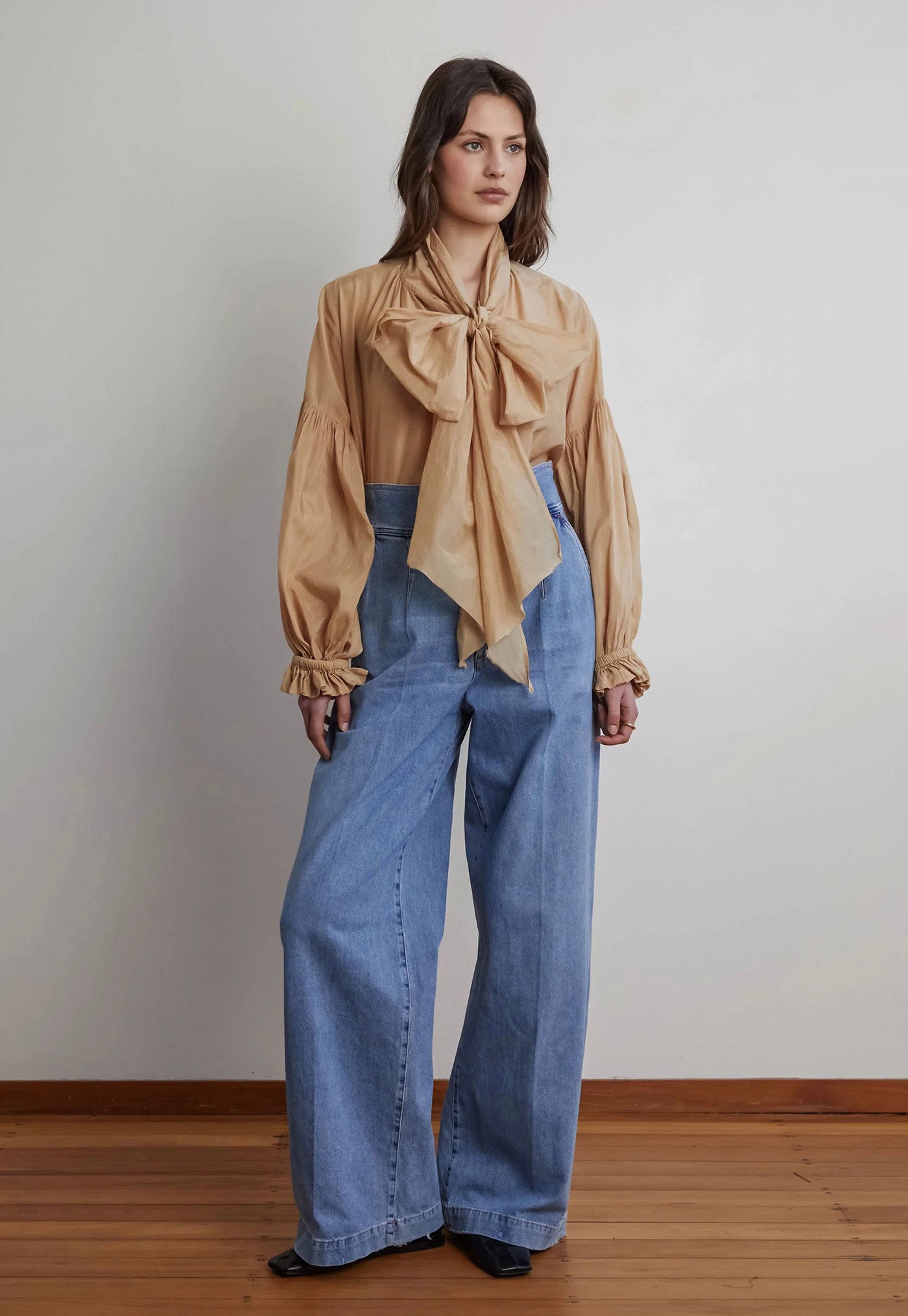Bow Blouse - Camel Liberty Silk sold by Angel Divine