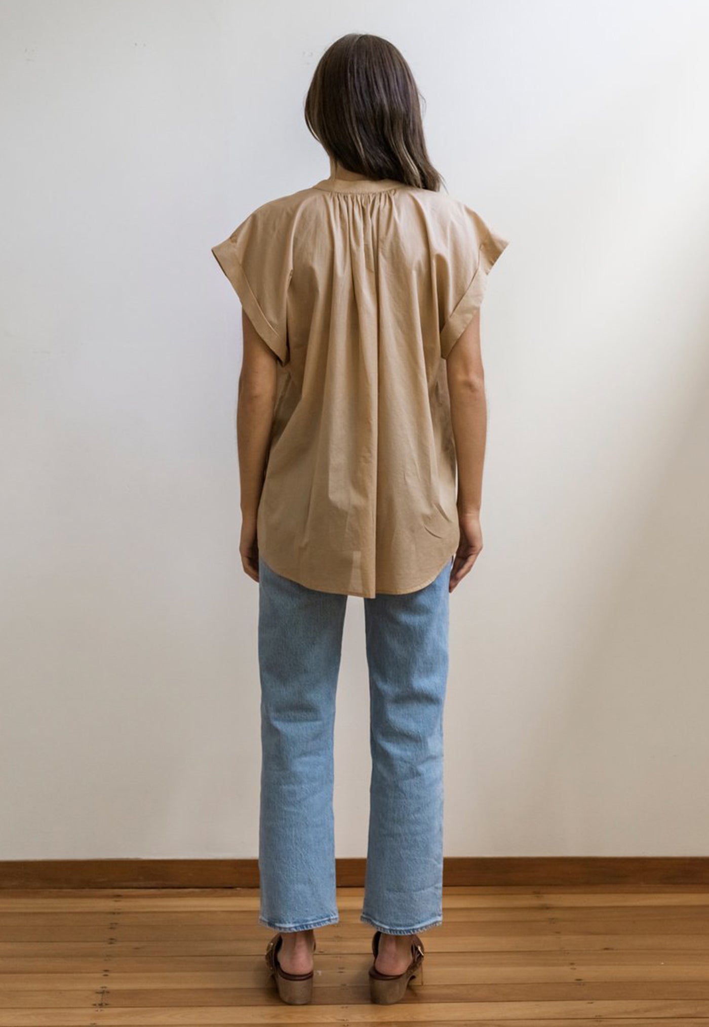 Short Sleeve Everyday Blouse - Camel Cotton Voile sold by Angel Divine