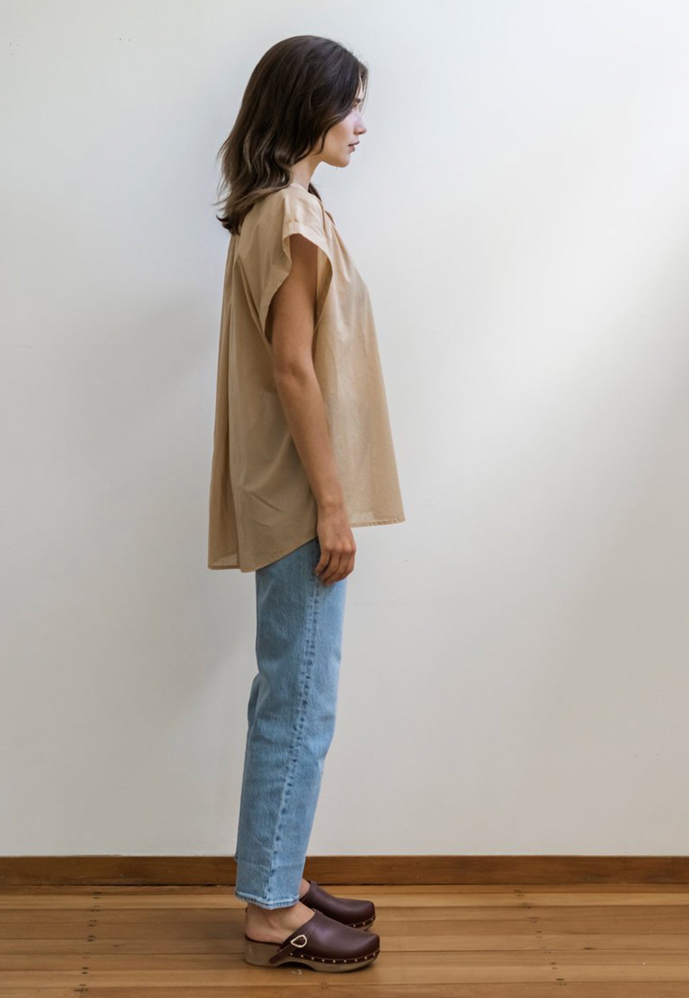 Short Sleeve Everyday Blouse - Camel Cotton Voile sold by Angel Divine