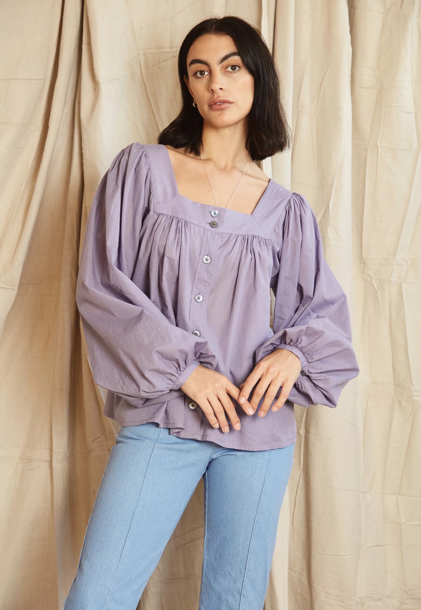 Folk Blouse - Lilac Cannes Voile sold by Angel Divine