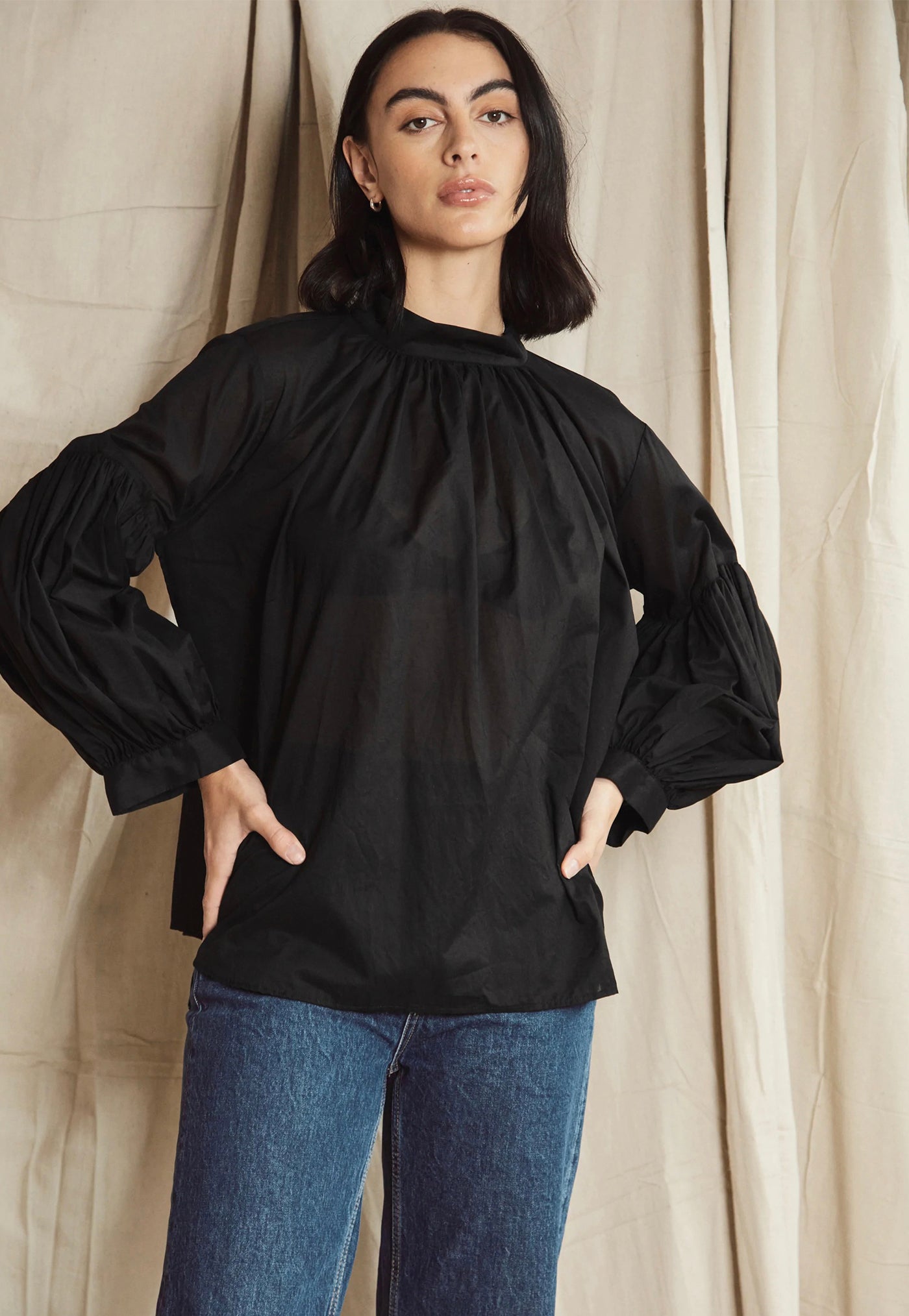 Long Preacher Top - Black Cotton Voile sold by Angel Divine