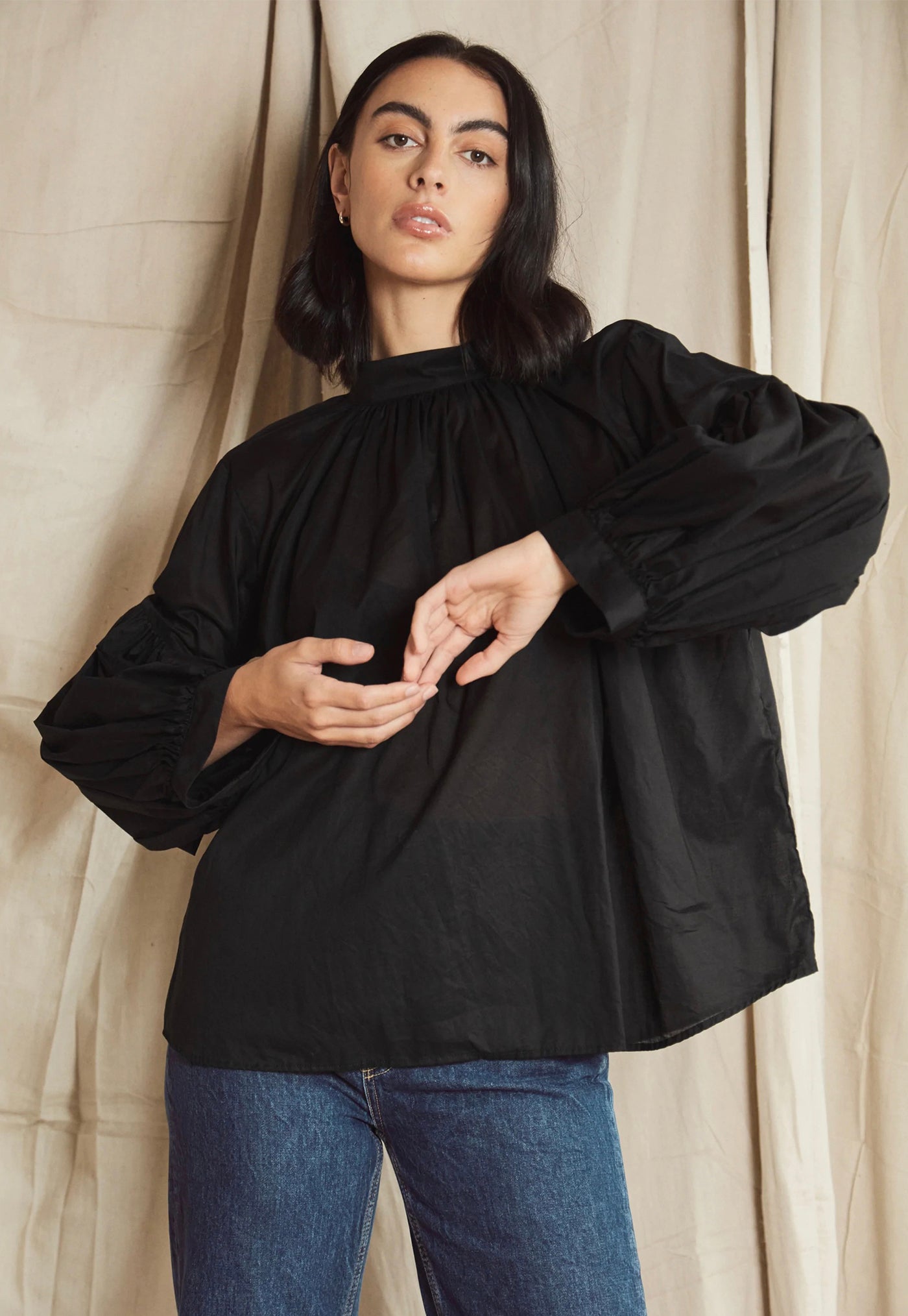 Long Preacher Top - Black Cotton Voile sold by Angel Divine