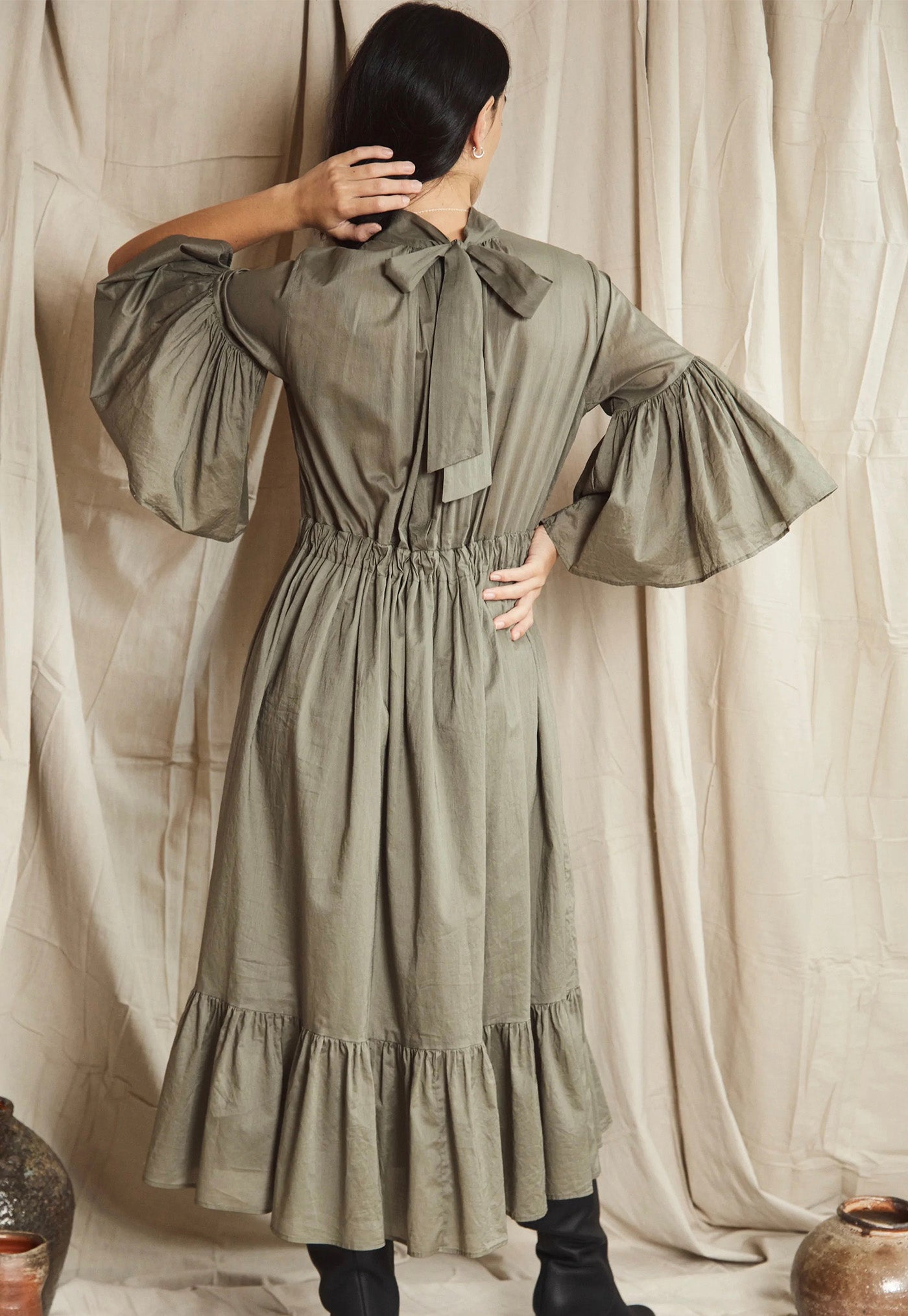 O'Keeffe Dress - Sage Cotton Voile sold by Angel Divine