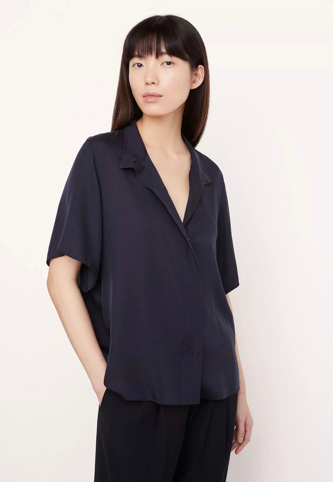 S/S Stand Collar Button Down - Marina sold by Angel Divine