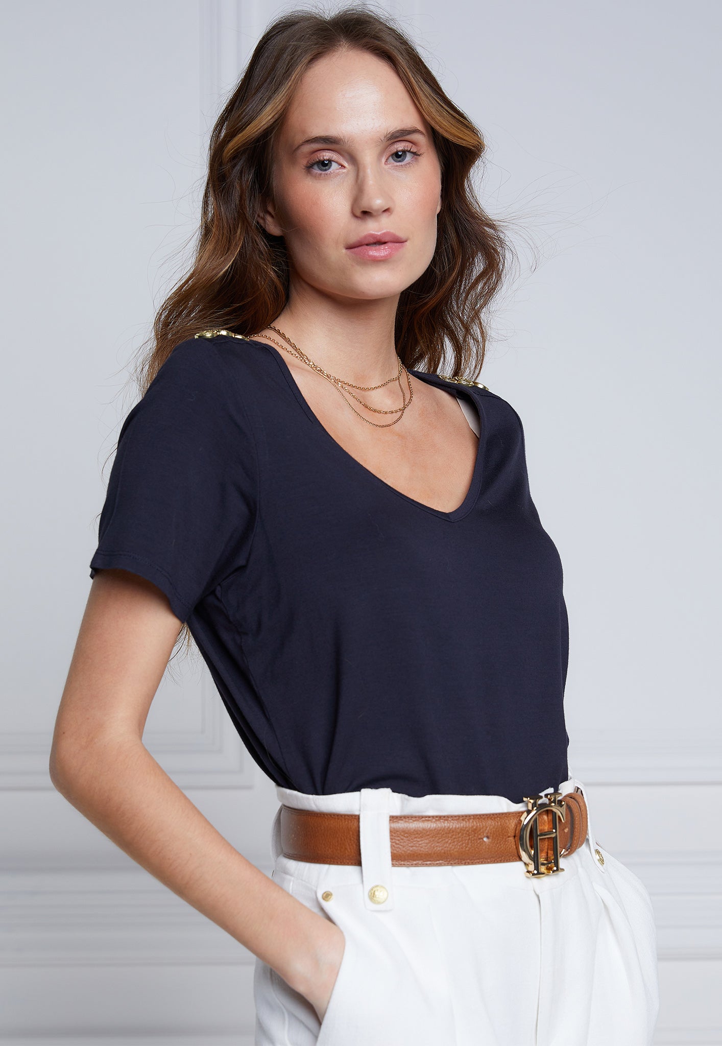 Relaxed Fit V Neck Tee - Navy sold by Angel Divine